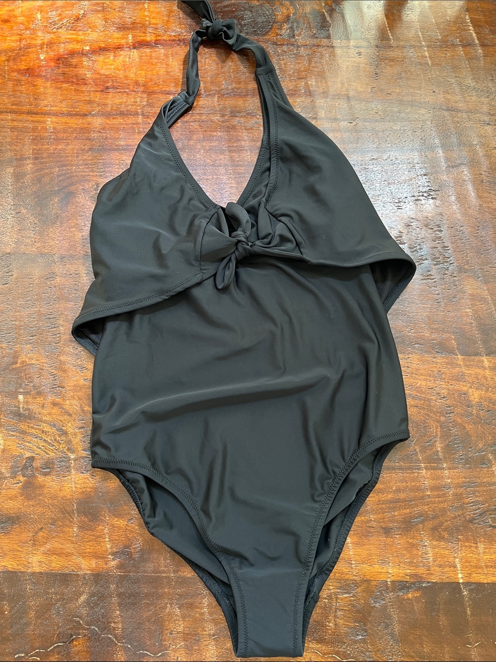 MOTHERHOOD BounceBack Halter Front Knot Beach Bump One-Piece Swimsuit Black S